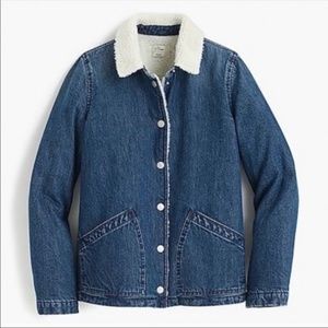 J Crew Womens Denim Sherpa Fleece Swing Jacket